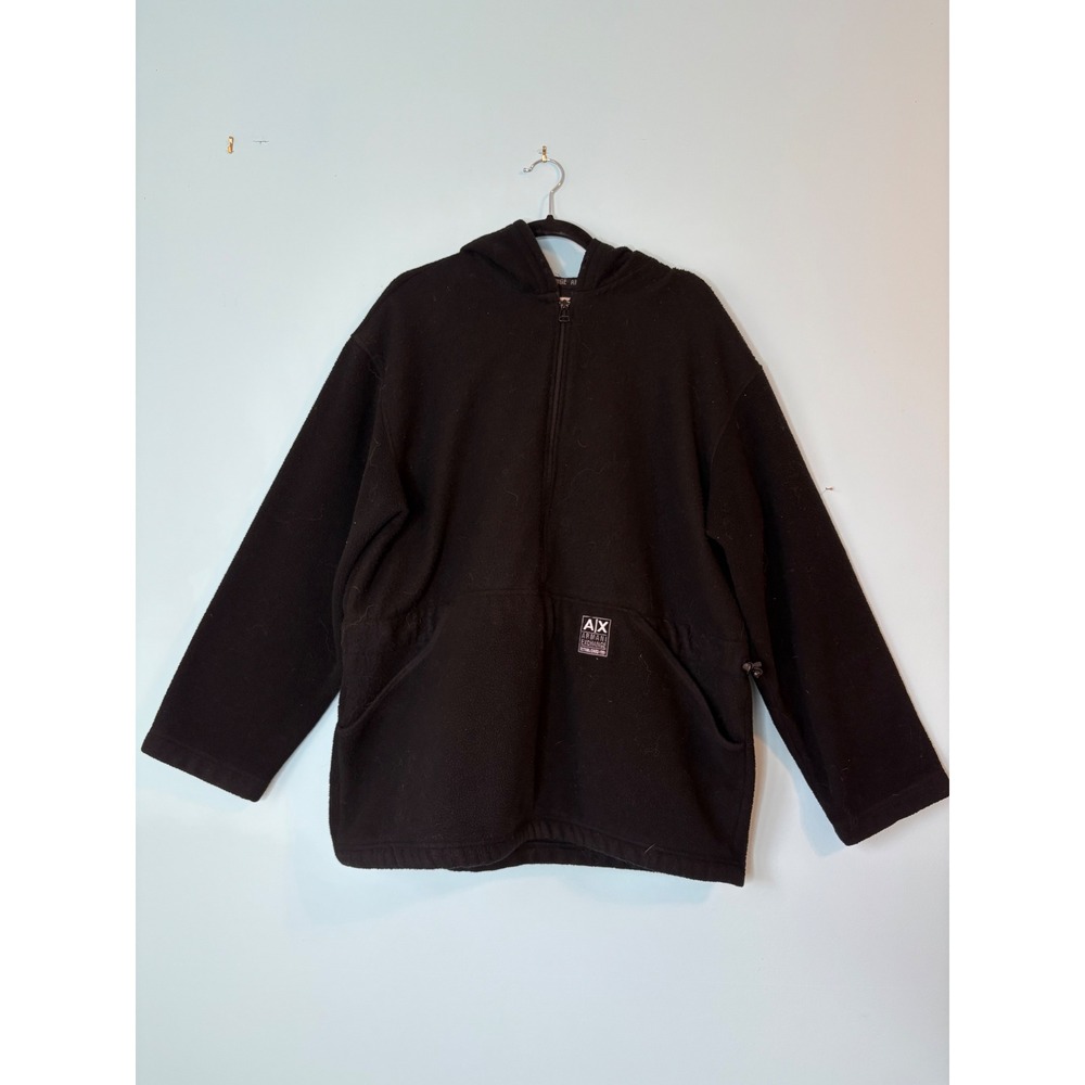 Armani Exchange Y2K Black Fleece Quarter Zip Pullover Hoodie Mens Large Pockets